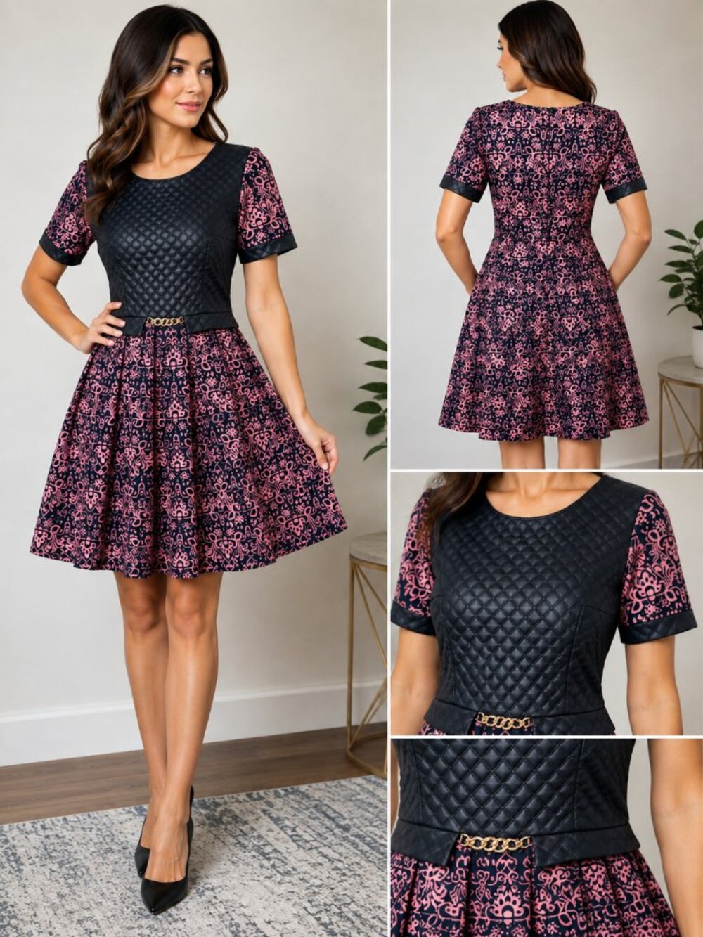NWT Fashion Collection Pink & Black Fit & Flare Dress